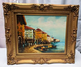 Ornate Framed Original Signed Oil Of An Italian Village By Nocera