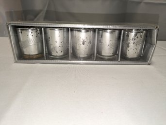Set Of 5 Silver With Branch & Leaf Pattern Votives, New In Box