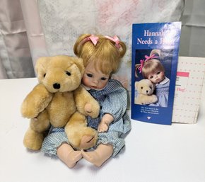 1993 Porcelain 'Hannah' Doll And Her Teddy Bear - 'Hanna Needs A Hug' With COA