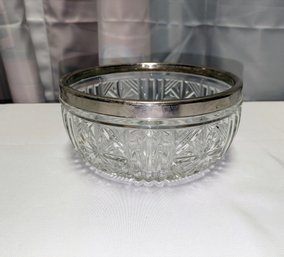 Silver Plate Trim Cut Crystal Serving Bowl