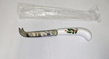 Stainless Steel Cheese Knife With Porcelain Handle With A Hand-Painted Holiday Design