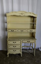 Vintage French Provincial Desk With Storage Hutch And Built-In Light.