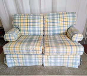 Haverty's Rolled Arm Plaid Loveseat