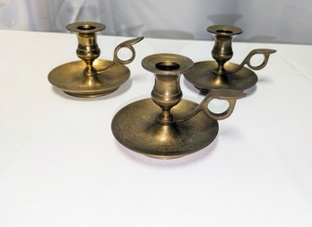 Set Of 3 Solid Brass Vintage Candle Holders