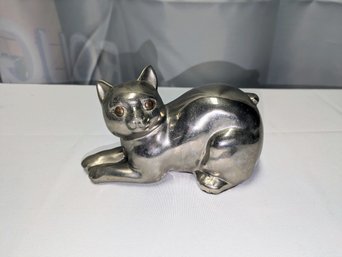 Vintage Pewter & Brass Eyes Cat Statue