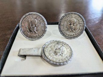 Vintage Metal Crested United States Airforce Cufflinks & Tie Clip Set