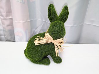 Flocked Rabbit Statue With Raffia Bow