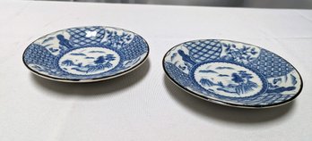 2 Vintage Unmarked Blue & White Asian Porcelain Dishes
