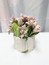Vintage Porcelain Basket Of Flowers By Emma, Italy