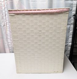 White Woven Hamper With Pink Lining