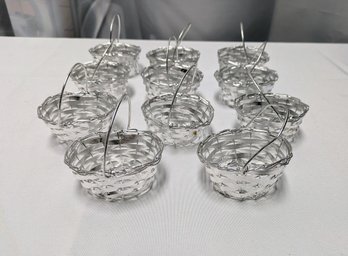 11 Silver Tone Woven Favor Baskets