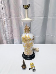 Vintage Porcelain Yellow & Gold Design With Wood Base Table Lamp