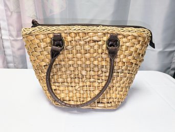 Vintage Straw Handbag With Leather Straps
