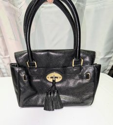 Vintage Talbots Soft Black Leather Shoulder Bag With Tassel Accents