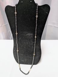 Vintage Hematite With Gold Tone & Crystal Bead Accent Necklace