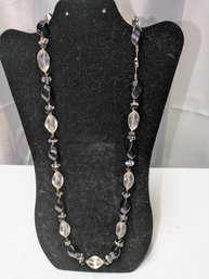 Vintage MCM 1960's Lucite Black & Clear Beaded Necklace