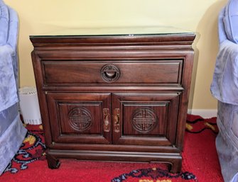 Vintage Asian Style Side Table With Glass Protective Top - 1 Of 2