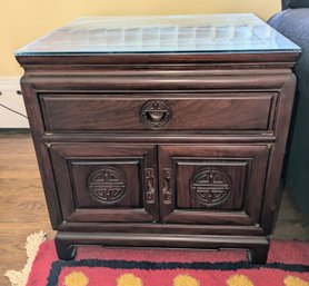 Vintage Asian Style Side Table With Glass Protective Top - 2 Of 2