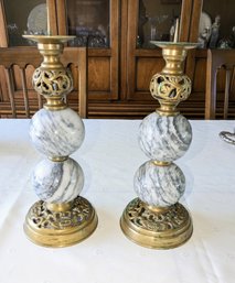 Vintage Marble & Brass Candle Holders