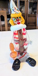 Vintage Murano Crystal Art Glass Hand Blown Silly Face Clown Statue
