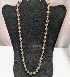 Vintage Black Cloisonne Glass Beaded Necklace With Gold Tone Beads In Between