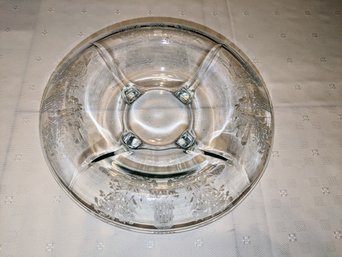 Vintage Etched Paden City Gazebo Crystal Glass Rolled Rim Footed Bowl