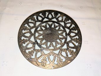 Silver Plate And Glass Cut Out Design Trivet