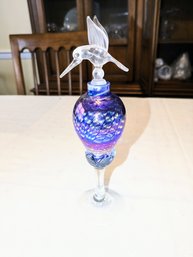 Royal Limited Crystal Blue Perfume Bottle With Glass Art Hummingbird