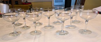 Set Of 11 Vintage Crystal Silver Rim Champagne Glasses