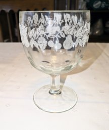 Vintage Etched Grape & Fruit Wine Goblet With Thumbprint Design