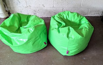 Pair Of Le Pouf Lime Green Kids Bean Bag Chairs