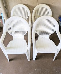 4 White Grosfillex Resin Indoor/Outdoor Chairs