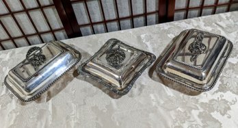 3 Fancy Silver Plated Lidded Servers