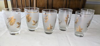 Set Of 6 - Vintage MCM Golden Foliage Cocktail Glasses