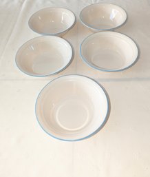 5 Vintage Blue Rim Corelle Bowls By Corning