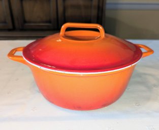 Vintage Casron Red-Orange Enamel & Cast Covered Dutch Oven - Made In Japan