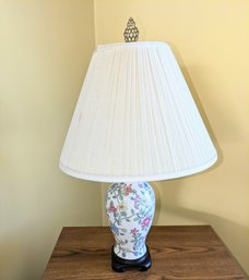 Vintage White & Floral Design Hand Painted Asian Porcelain Lamp With Shade