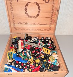 Wooden Box Of Many Vintage Legos Mobile Units & Cars ( A Whole Bunch)