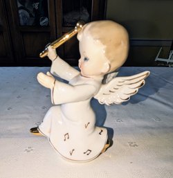 1950s Vintage Porcelain Angel With White Gown With Gold Music Note Details Majorette/Parade Leader