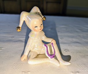 1950's Vintage Iridescent Jester With Harp Figurine - Japan