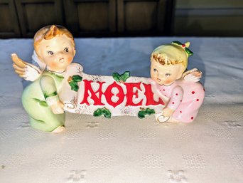 Vintage Lefton China Angels Holding NOEL Sign Statue