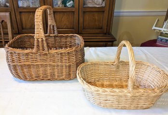 Pair Of Two Wicker Baskets - One Dark And One Light Wicker