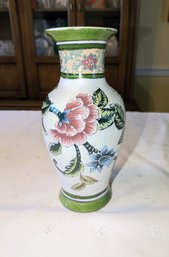 Beautiful Hand Painted Raised Design Vintage Asian Porcelain Vase