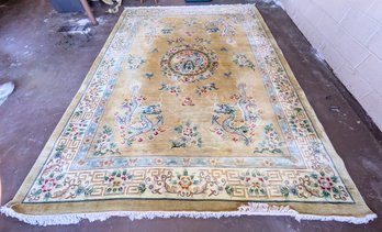 Vintage One Of A Kind Wool Hand Made Dragon Design Oriental Carpet