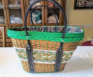 Vintage Straw, Wicker & Fabric Lined Bag