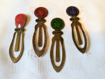 4 Vintage Brass Asian Book Markers