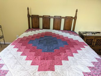 Beautiful Queen Size Red, White & Blue Fabric Quilt With 2 Matching Shams