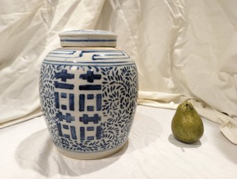 Chinese Blue And White Double Happiness Delftware Ginger Jar