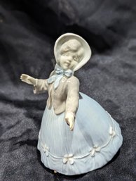 Porcelain Female Figure In Blue Dress With Grey Coat #3