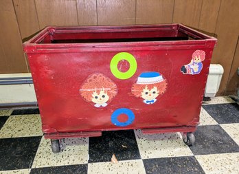 Vintage Metal Toy Storage Bin On Caster Wheels - Made From A Vintage Fuller Brush Bin